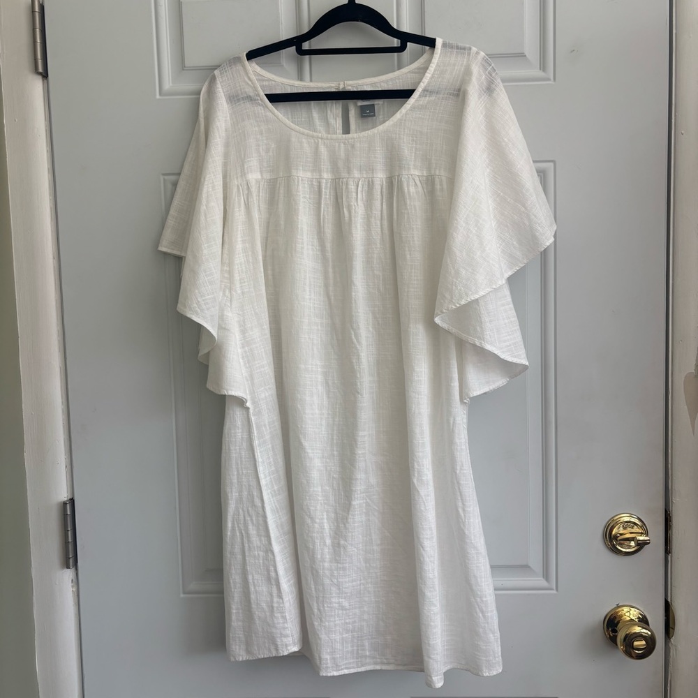 NWT Old Navy White Sheer Flutter Sleeve Dress, Size Medium - Picture 3 of 13
